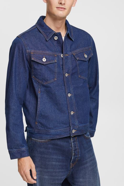 Esprit farmerdzseki férfiak kék sötét mosás dzsekik F8HN8879
