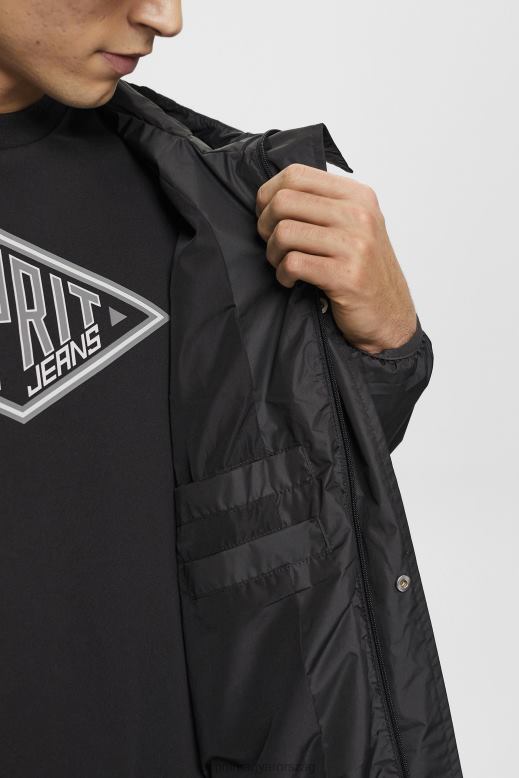 Esprit könnyű esőkabát kapucnival férfiak fekete dzsekik F8HN8764