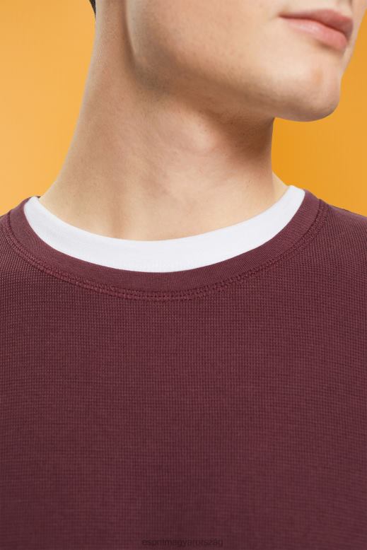 Esprit gofri piké hosszú ujjú felső férfiak bordói vörös hosszú ujj F8HN8825