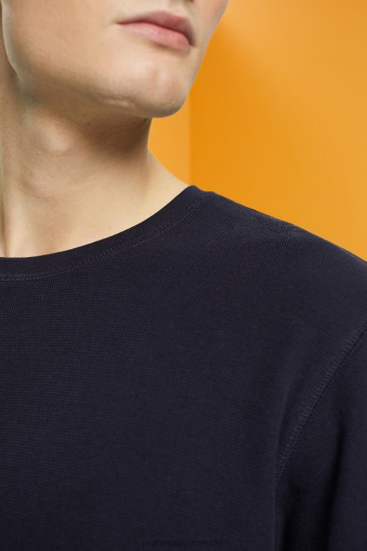 Esprit gofri piké hosszú ujjú felső férfiak haditengerészet hosszú ujj F8HN8824