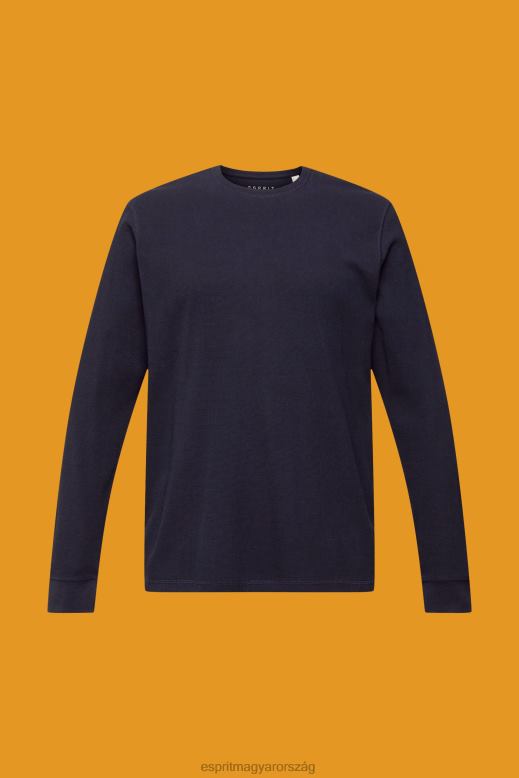 Esprit gofri piké hosszú ujjú felső férfiak haditengerészet hosszú ujj F8HN8824