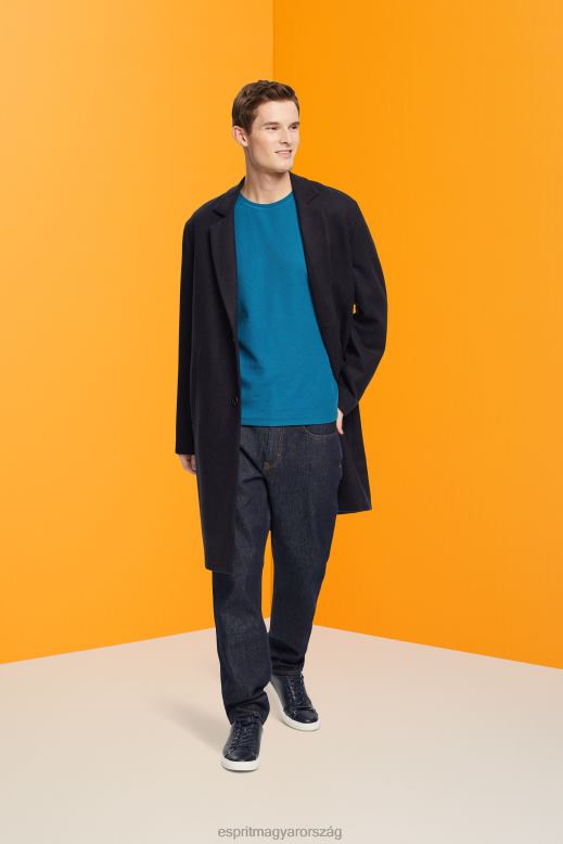 Esprit gofri piké hosszú ujjú felső férfiak sötét türkiz hosszú ujj F8HN8851