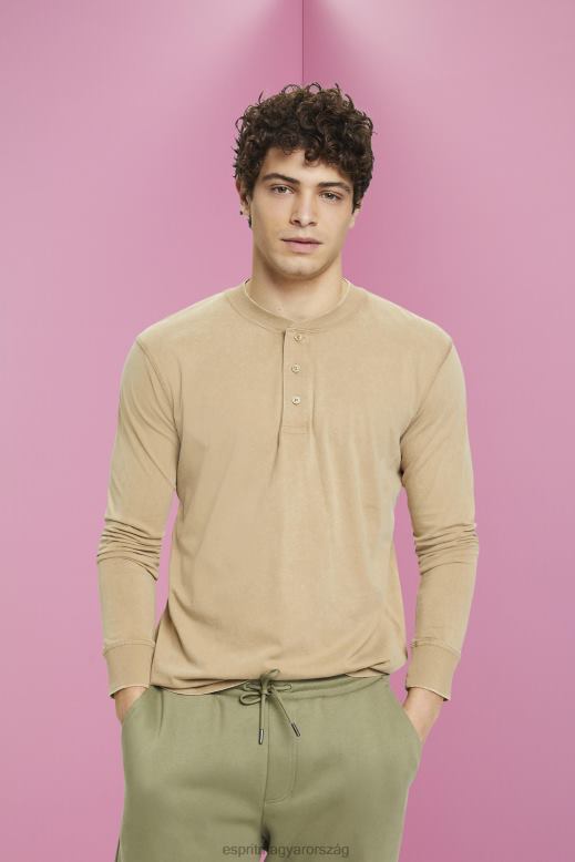 Esprit hosszú ujjú felső gombokkal férfiak khaki bézs hosszú ujj F8HN8723