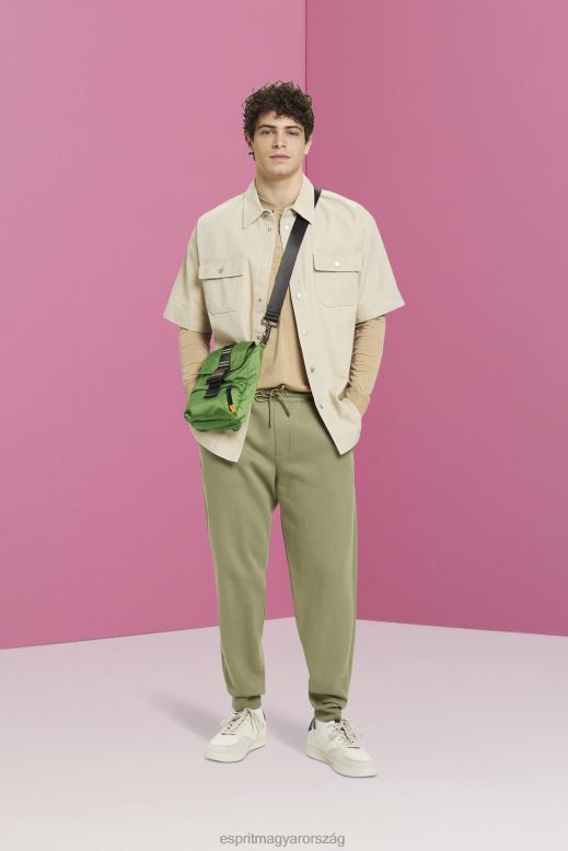 Esprit hosszú ujjú felső gombokkal férfiak khaki bézs hosszú ujj F8HN8723