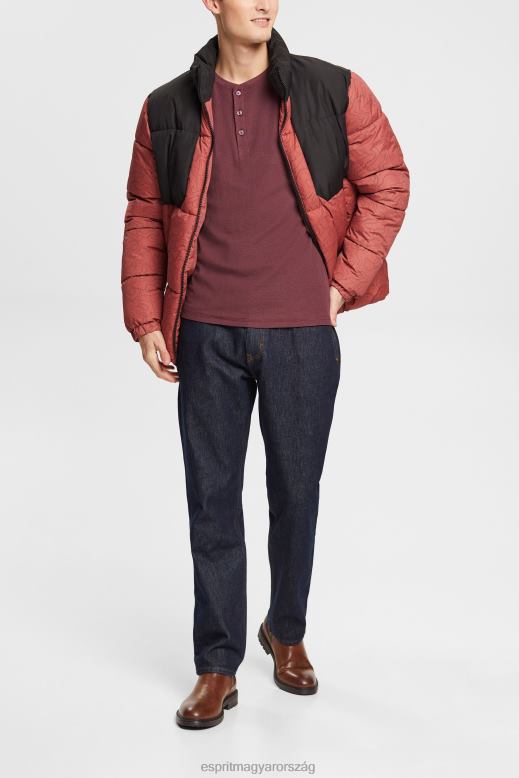Esprit hosszú ujjú gofri felső, 100% pamut férfiak bordói vörös hosszú ujj F8HN8823