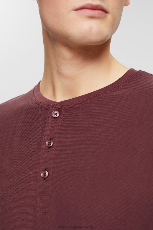 Esprit hosszú ujjú gofri felső, 100% pamut férfiak bordói vörös hosszú ujj F8HN8823