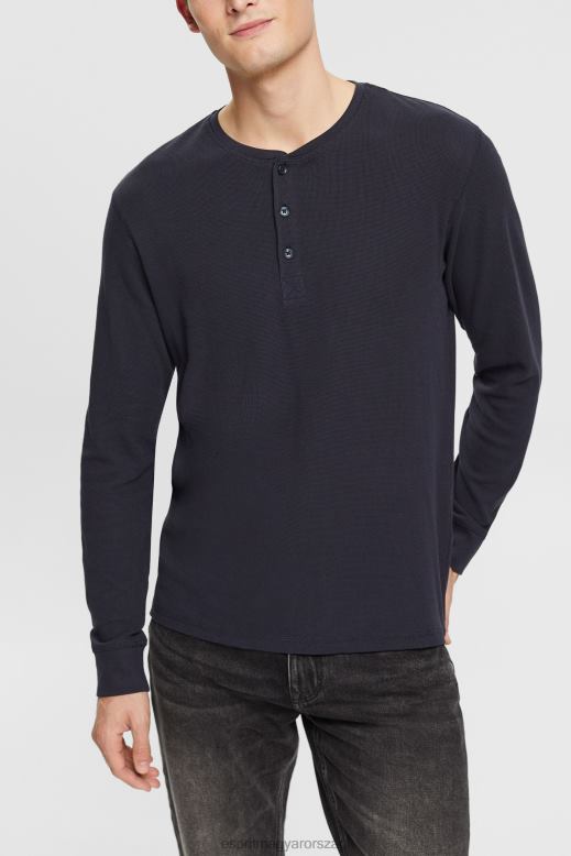 Esprit hosszú ujjú gofri felső, 100% pamut férfiak haditengerészet hosszú ujj F8HN8822