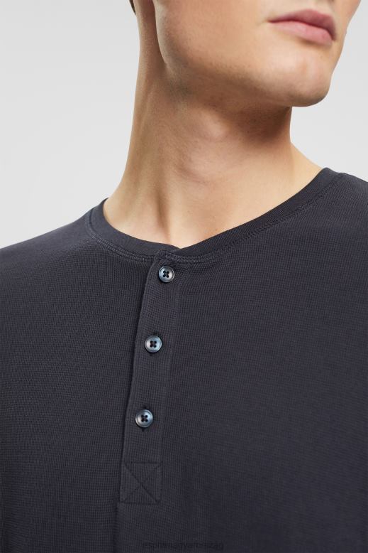 Esprit hosszú ujjú gofri felső, 100% pamut férfiak haditengerészet hosszú ujj F8HN8822