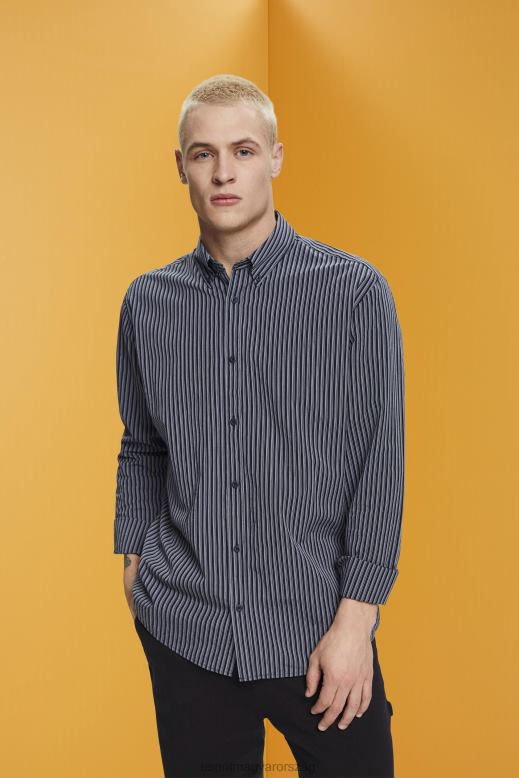 Esprit csíkos fenntartható pamut ing férfiak haditengerészet ingek F8HN8706