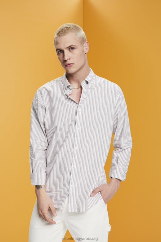 Esprit csíkos fenntartható pamut ing férfiak karamell ingek F8HN8705