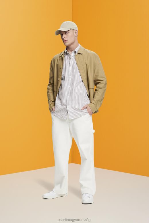 Esprit csíkos fenntartható pamut ing férfiak karamell ingek F8HN8705