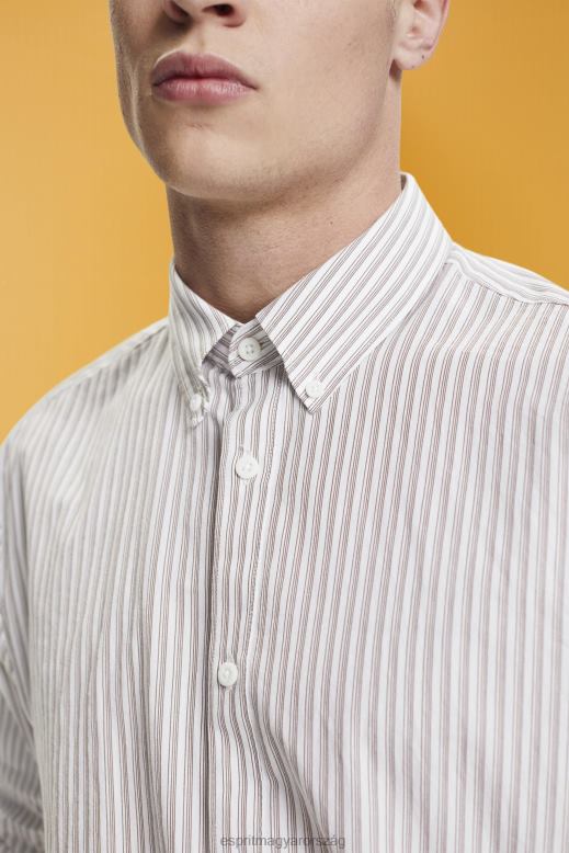 Esprit csíkos fenntartható pamut ing férfiak karamell ingek F8HN8705