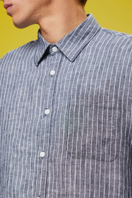 Esprit csíkos ing, 100% len férfiak haditengerészet ingek F8HN8596