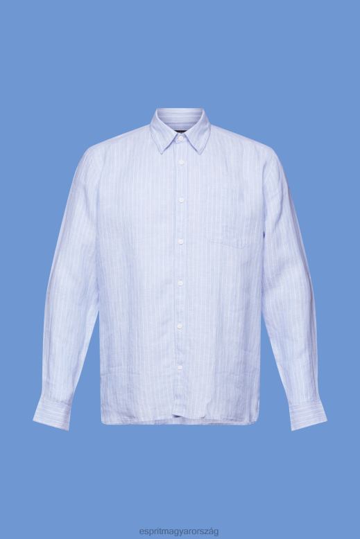 Esprit csíkos ing, 100% len férfiak világoskék levendula ingek F8HN8597