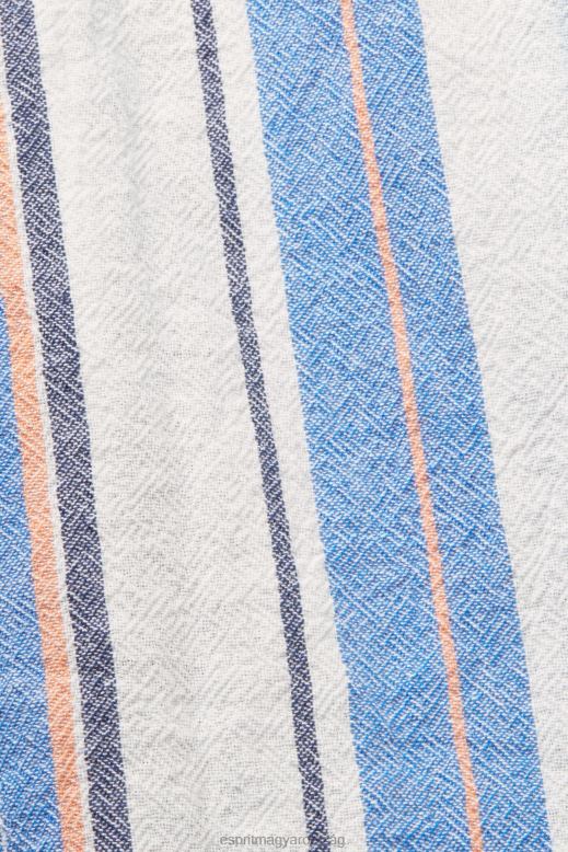 Esprit csíkos rövid ujjú ing, 100% pamut férfiak élénk kék ingek F8HN8612