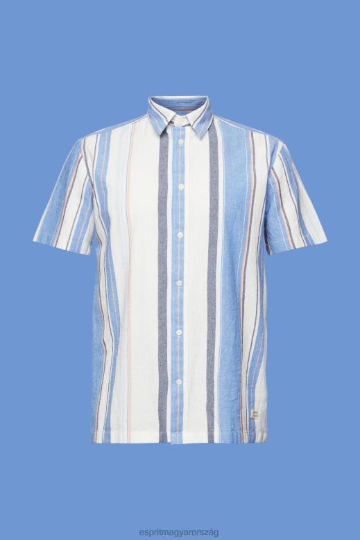 Esprit csíkos rövid ujjú ing, 100% pamut férfiak élénk kék ingek F8HN8612