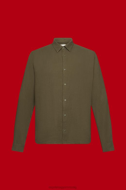 Esprit fenntartható pamut muszlin ing férfiak khaki zöld ingek F8HN8756