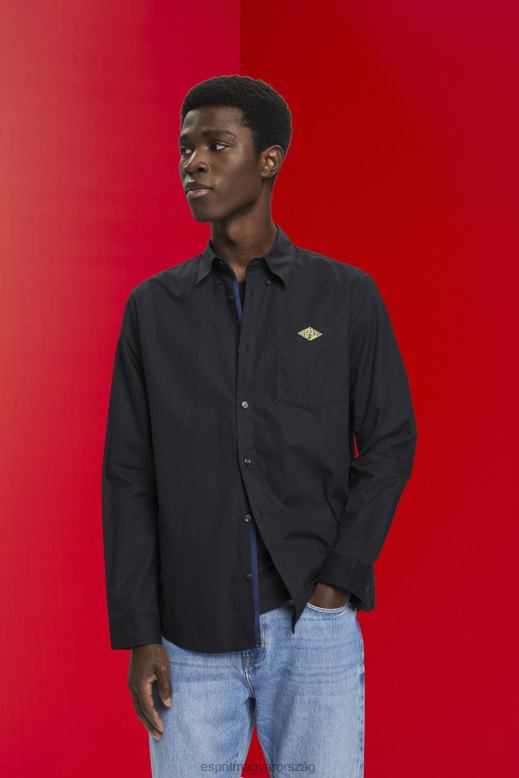 Esprit gombolható pamut ing férfiak fekete ingek F8HN8658