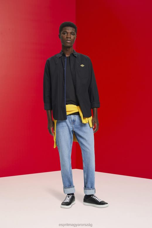 Esprit gombolható pamut ing férfiak fekete ingek F8HN8658