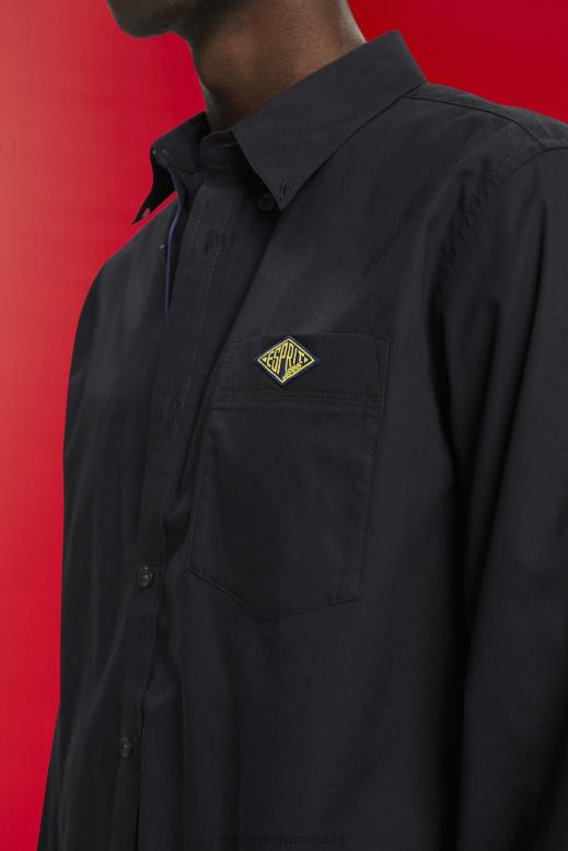 Esprit gombolható pamut ing férfiak fekete ingek F8HN8658