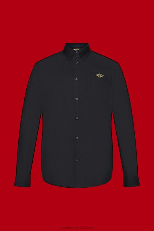 Esprit gombolható pamut ing férfiak fekete ingek F8HN8658