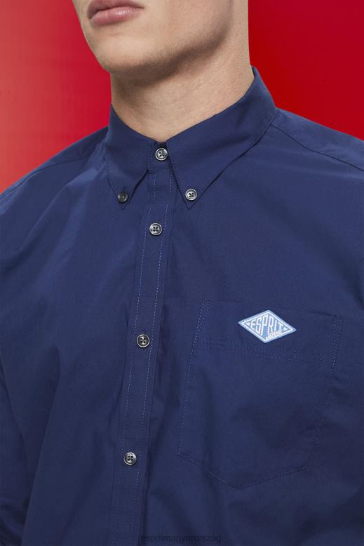 Esprit gombolható pamut ing férfiak haditengerészet ingek F8HN8660