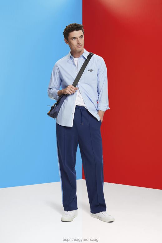 Esprit gombolható pamut ing férfiak pasztell kék ingek F8HN8661