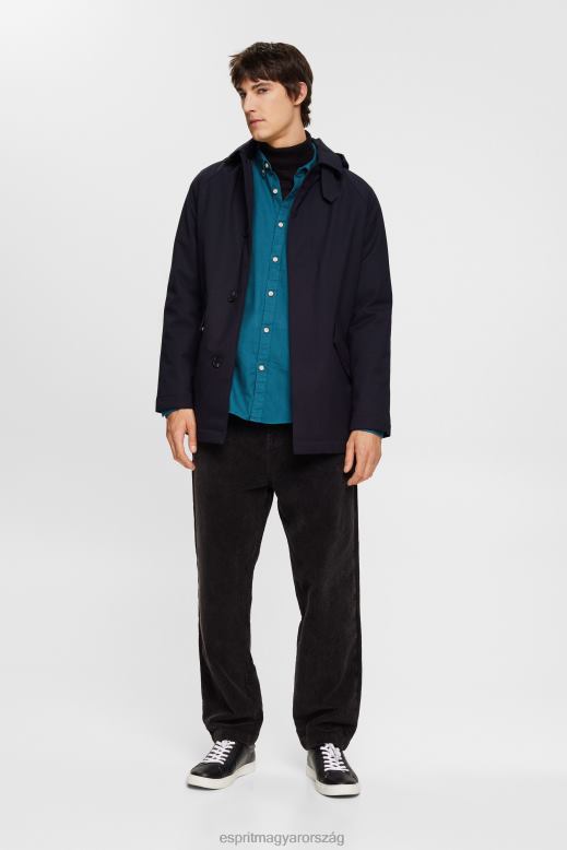 Esprit gombolható pamut ing férfiak sötét türkiz ingek F8HN8813