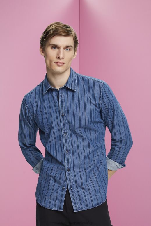 Esprit karcsú szabású farmer ing csíkokkal férfiak haditengerészet ingek F8HN8717