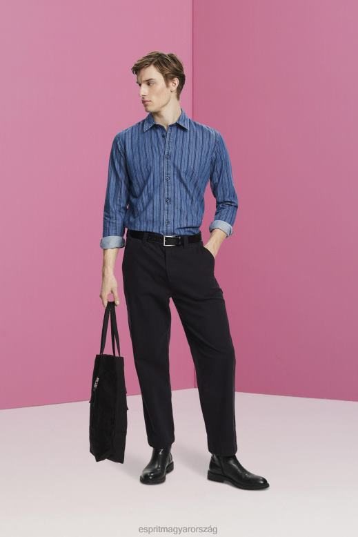 Esprit karcsú szabású farmer ing csíkokkal férfiak haditengerészet ingek F8HN8717