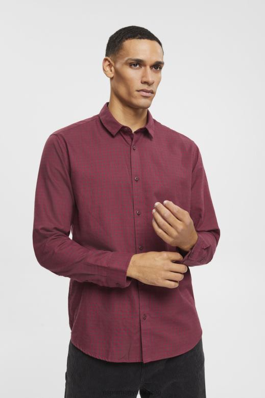 Esprit kockás slim fit ing férfiak bordói vörös ingek F8HN8690