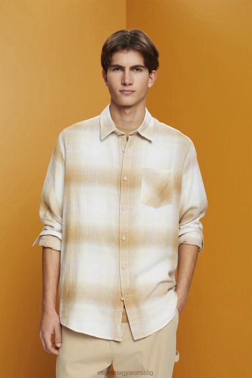 Esprit pamut és kender kevert kockás tartán ing férfiak jég ingek F8HN8714
