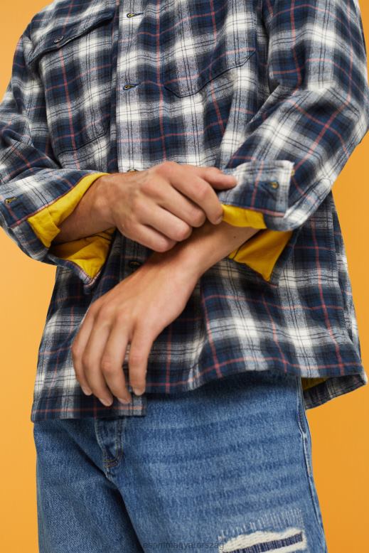 Esprit tiszta pamut oversize ing kockás mintával férfiak benzinkék ingek F8HN8838