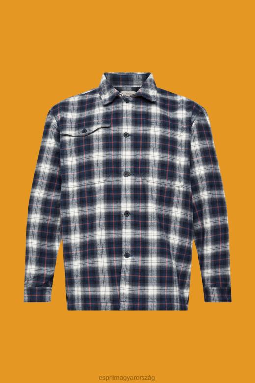 Esprit tiszta pamut oversize ing kockás mintával férfiak benzinkék ingek F8HN8838