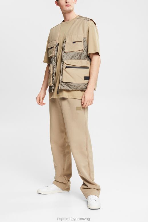 Esprit újrahasznosított anyagból: tréningruha, széles szárral férfiak halvány khaki nadrág és nadrág F8HN8941