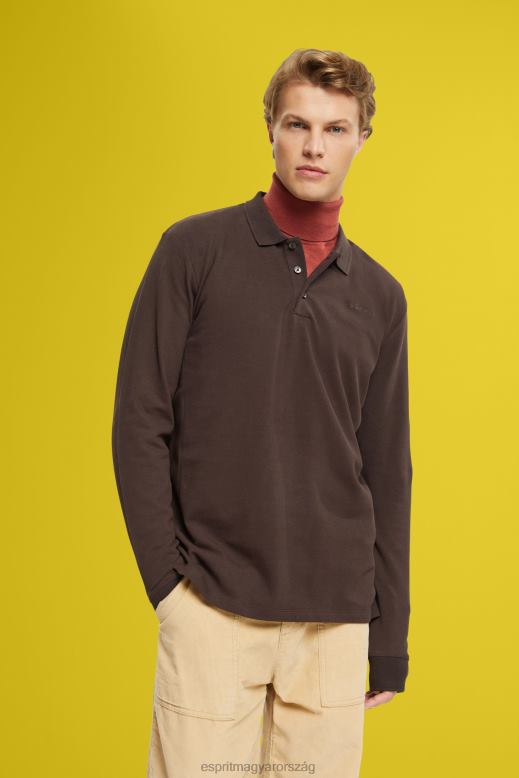 Esprit hosszú ujjú piké póló férfiak sötétbarna póló F8HN8836