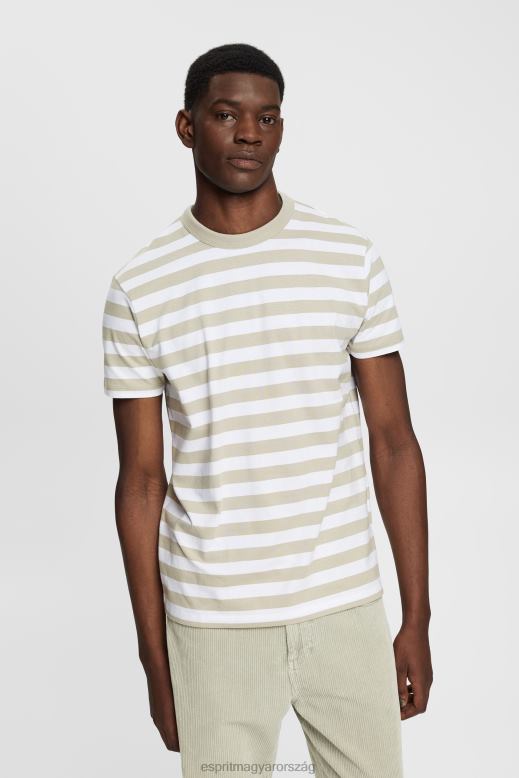Esprit csíkos crewneck póló férfiak poros zöld pólók F8HN8768