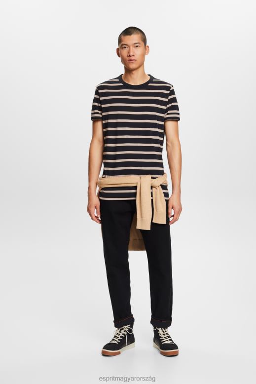 Esprit csíkos jersey póló, 100% pamut férfiak fekete pólók F8HN8590