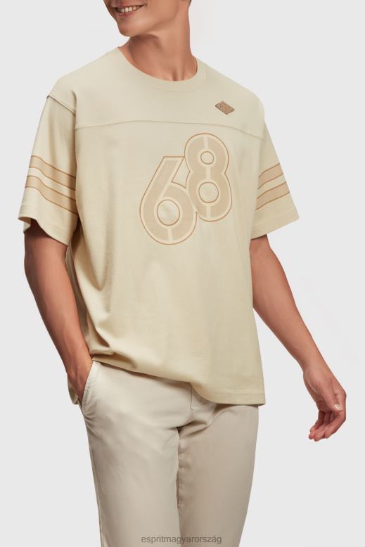 Esprit csíkos ujjú grafikus nyomat póló férfiak világos bézs pólók F8HN8805