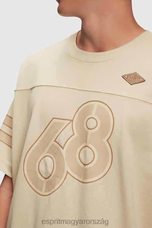 Esprit csíkos ujjú grafikus nyomat póló férfiak világos bézs pólók F8HN8805
