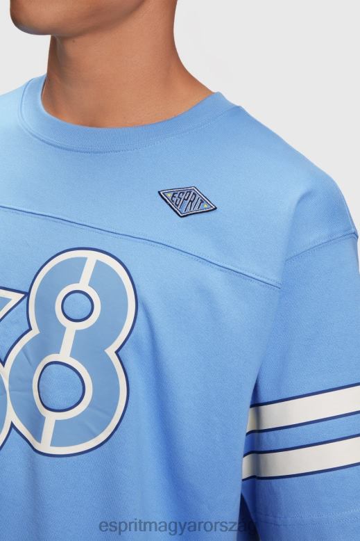 Esprit csíkos ujjú grafikus nyomat póló férfiak világoskék levendula pólók F8HN8807