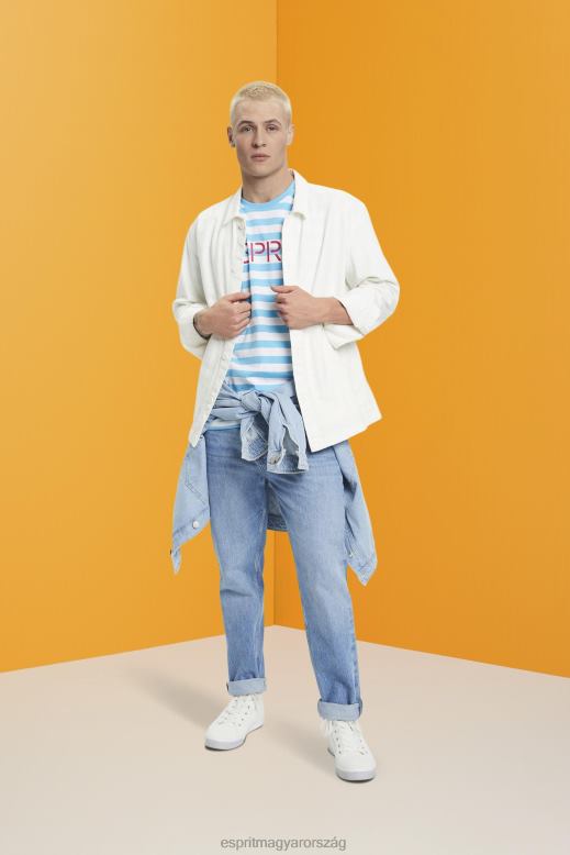 Esprit fenntartható pamut csíkos póló férfiak kék pólók F8HN8743