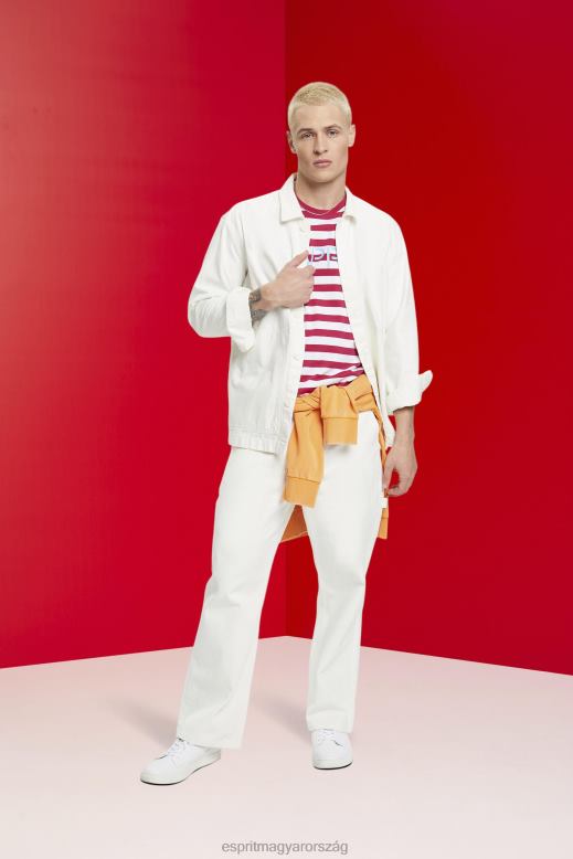 Esprit fenntartható pamut csíkos póló férfiak rózsaszín pólók F8HN8744