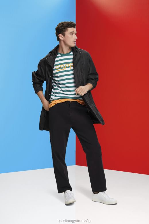 Esprit fenntartható pamut csíkos póló férfiak smaragd zöld pólók F8HN8741