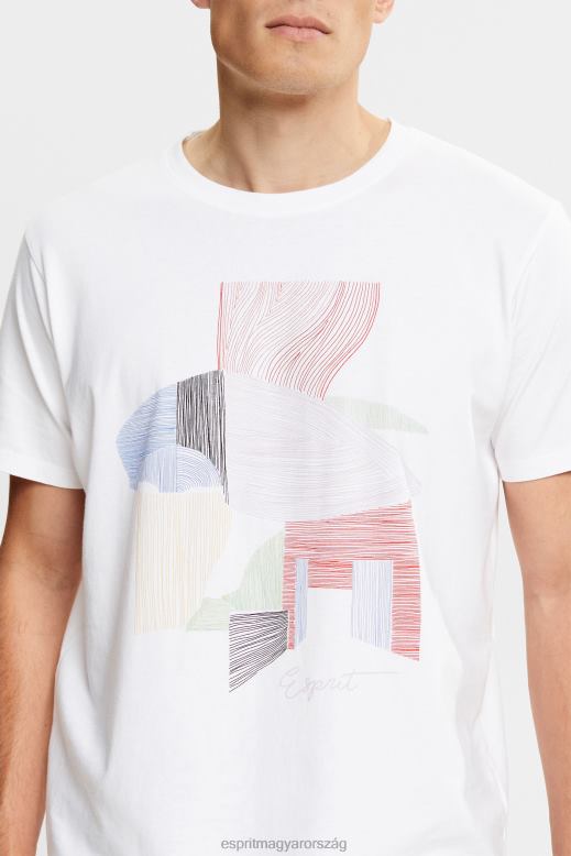 Esprit fenntartható pamut illusztrációs póló férfiak fehér pólók F8HN8939