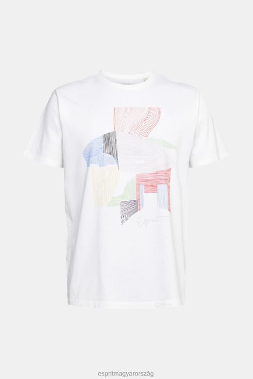 Esprit fenntartható pamut illusztrációs póló férfiak fehér pólók F8HN8939