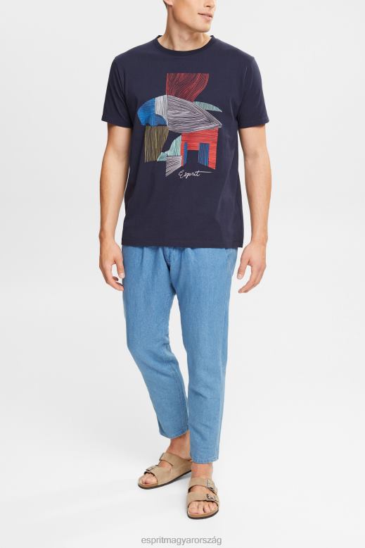 Esprit fenntartható pamut illusztrációs póló férfiak haditengerészet pólók F8HN8940