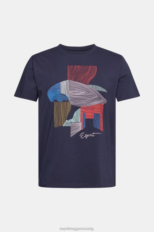 Esprit fenntartható pamut illusztrációs póló férfiak haditengerészet pólók F8HN8940