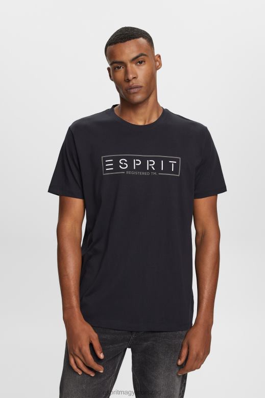 Esprit jersey logós póló, 100% pamut férfiak fekete pólók F8HN8733
