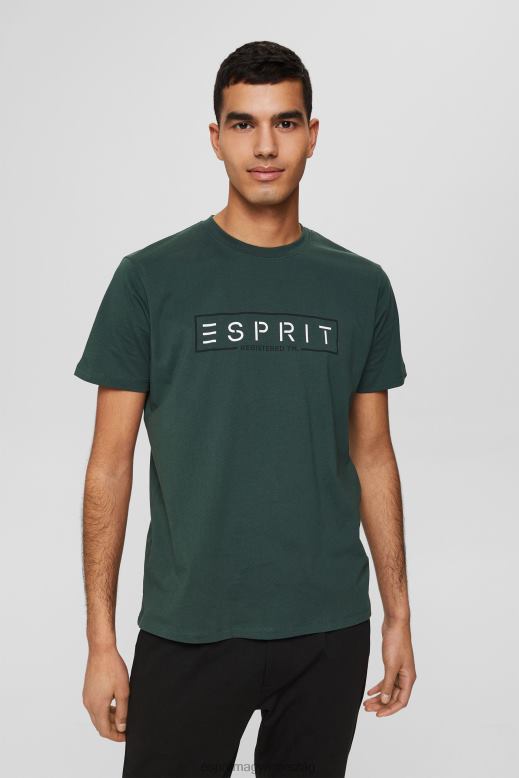 Esprit jersey logós póló, 100% pamut férfiak pávakék pólók F8HN8734